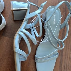 NEW! Calvin Klein Light Blue Strappy Block Logo Heel, Size 7.5